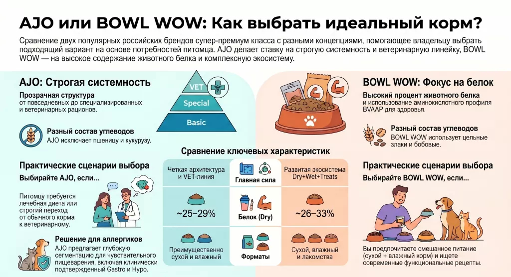 AJO или BOWL WOW сравнение составов, линеек и что выбрать для вашего питомца