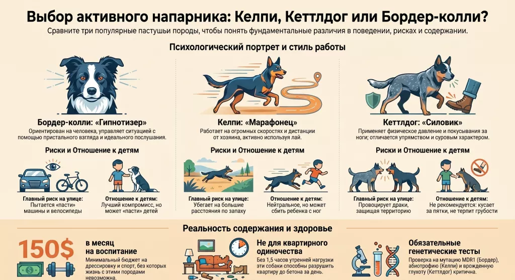 Австралийский келпи сравнение с похожими породами Австралийская пастушья собака (Кеттлдог), Бордер-колли