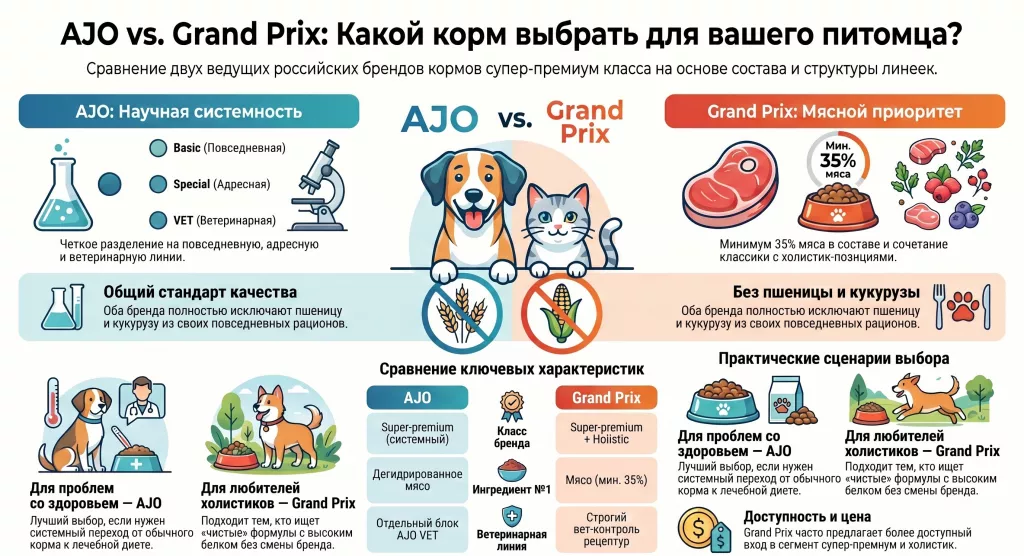 AJO или Grand Prix сравнение составов, линеек и что выбрать для вашего питомца