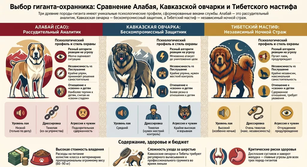 Алабай (Среднеазиатская овчарка) сравнение с похожими породами Кавказская овчарка, Тибетский мастиф