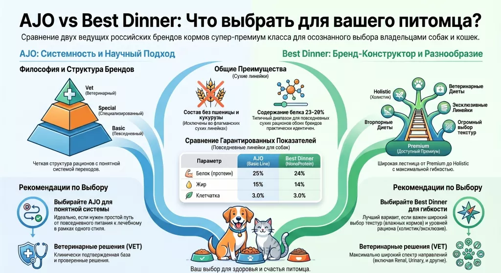 AJO или Best Dinner сравнение составов, линеек и что выбрать для вашего питомца